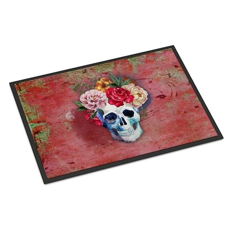 Carolines Treasures BB5130MAT Day of the Dead Red Flowers Skull Indoor or Outdoor Mat; 18 x 27 in. BB5130MAT